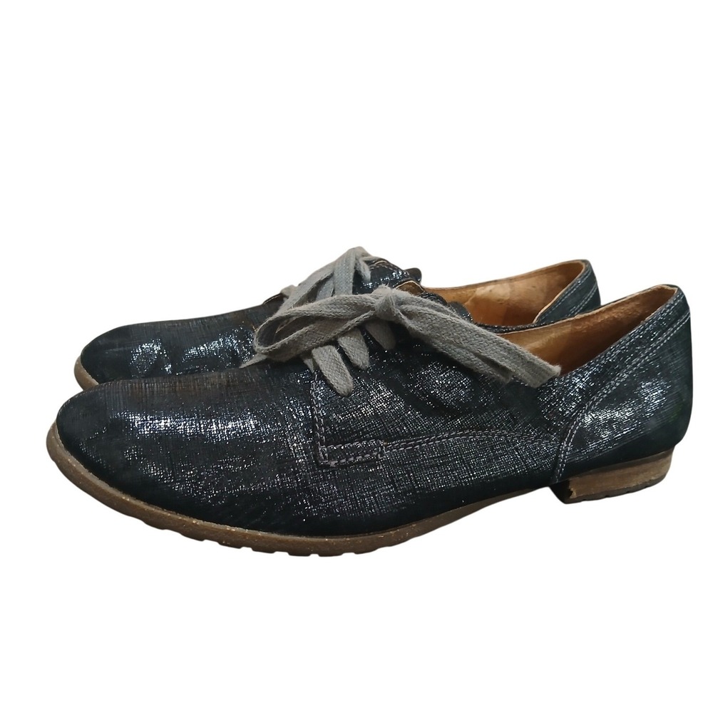 NAYA Women's Black Metallic Textured Lace Up Oxford Flats Shoes Size 10M